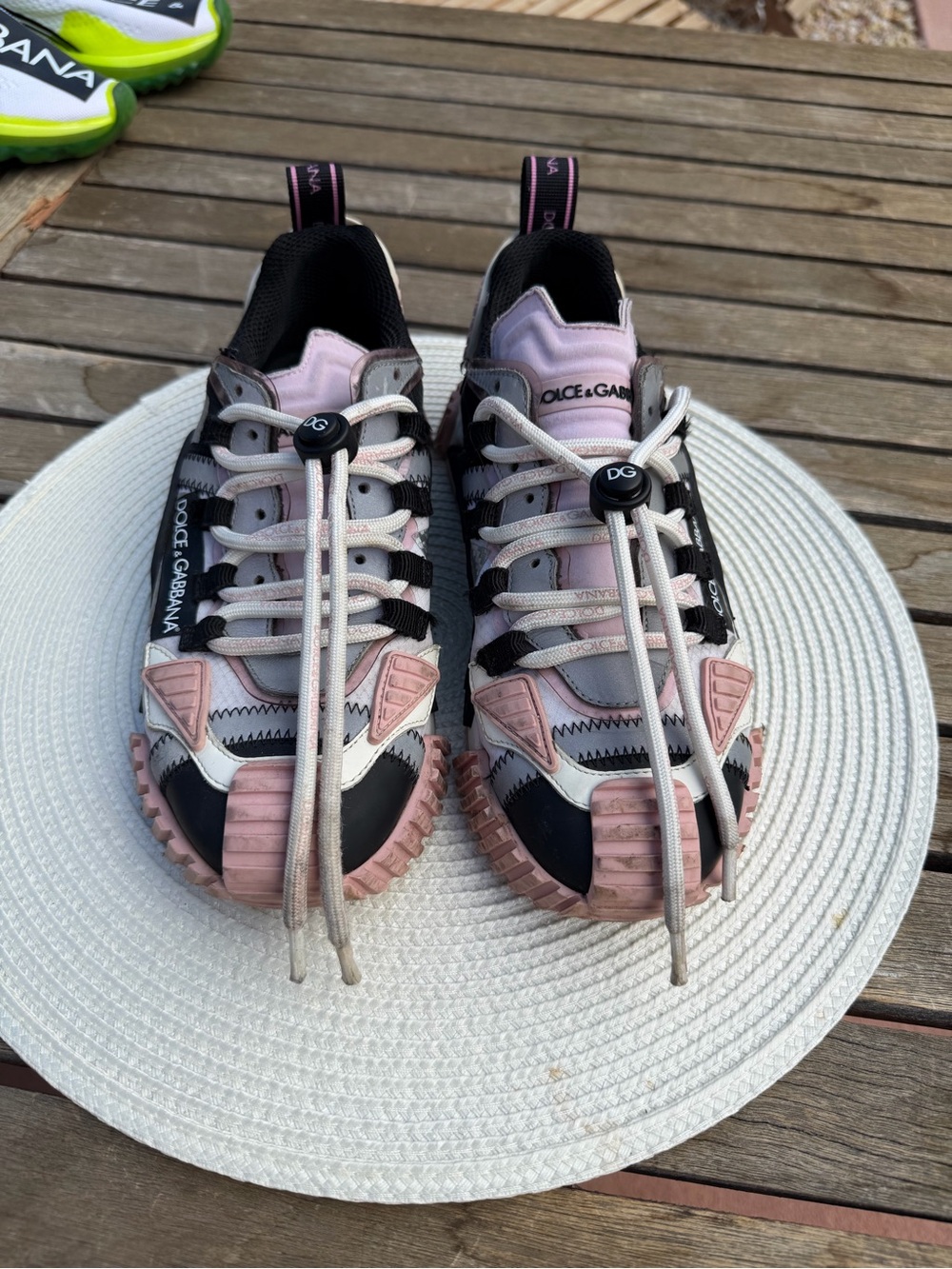 Dolce & Gabbana Pink, Black & White Mixed-Media Platform Sneakers